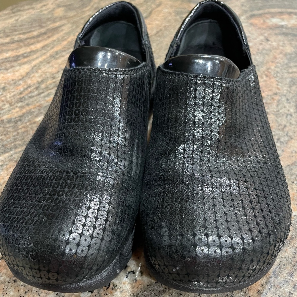Black sequin slip ons